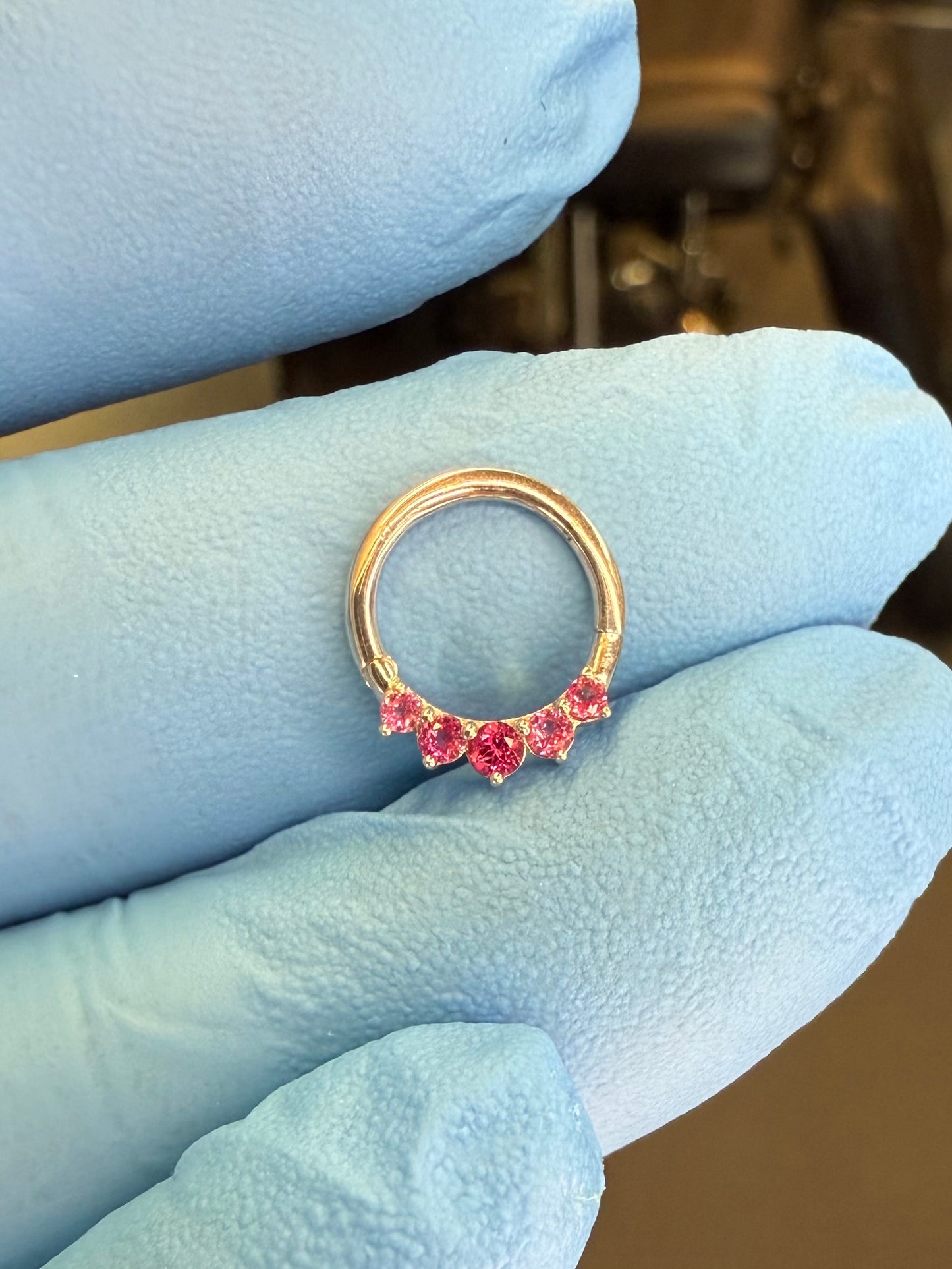 'Vivien' - 14ct White Gold Front Facing Pink Sapphire Hinge Ring
