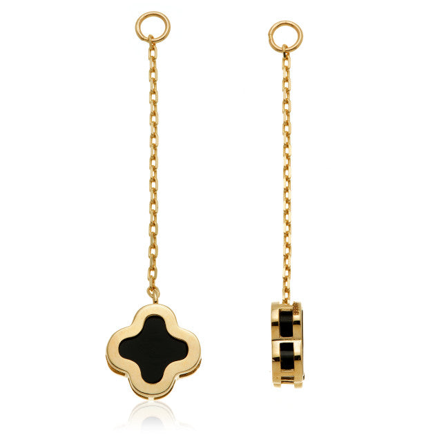 9ct Gold Hanging Chain With Black Onyx Clover