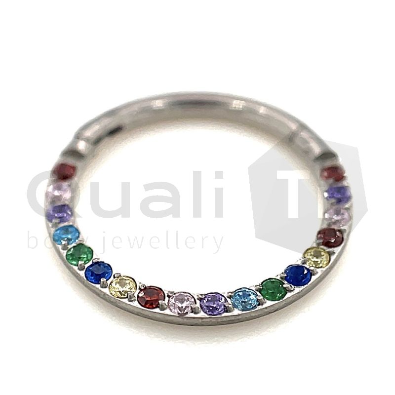 Rainbow Forward Facing Crystal Pavé Hinged Ring