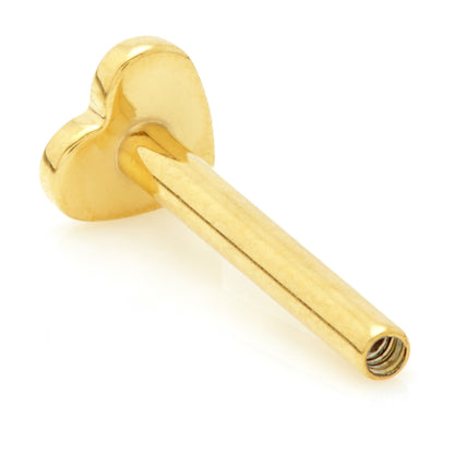 Zircon Gold Titanium Heart Base Labret Stem - Threadless or Internally Threaded