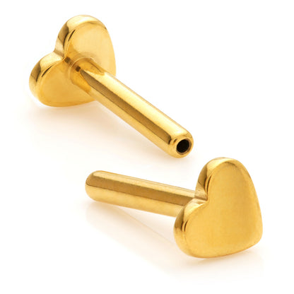 Zircon Gold Titanium Heart Base Labret Stem - Threadless or Internally Threaded