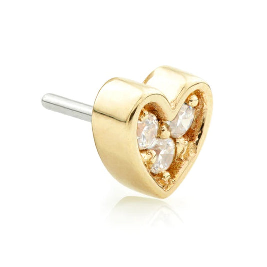 14ct Threadless Gold Triple Gem Heart Attachment