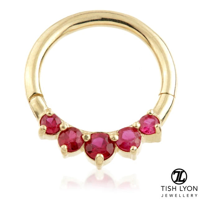 14ct Gold Front Facing Ruby Hinge Segment Ring