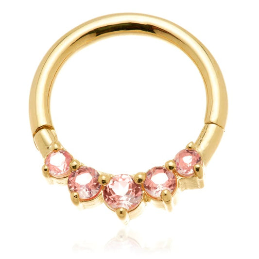 'Vivien' - 14ct Gold Front Facing Pink Sapphire Hinge Ring