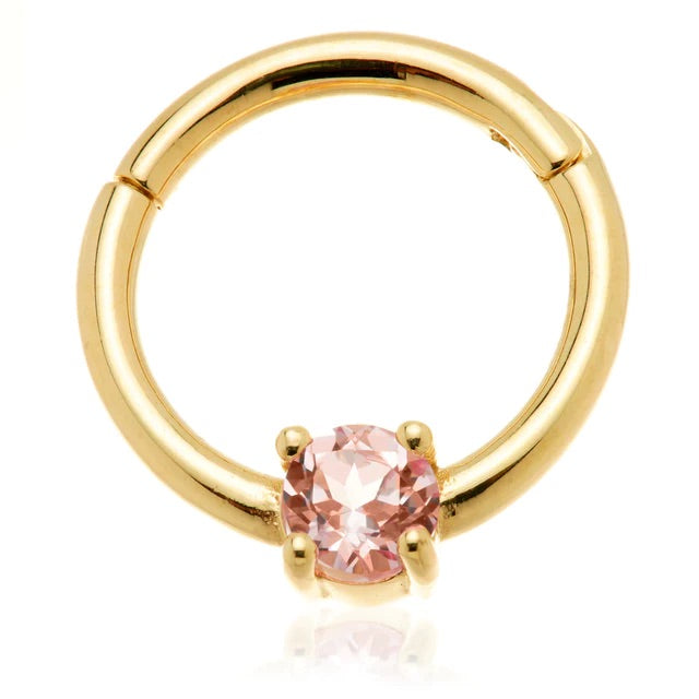 'Quinn' - 14ct Gold Pink Sapphire Prong Set Hinge Ring