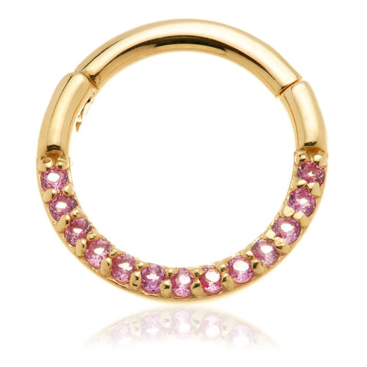 14ct Gold Pavé Pink Sapphire Hinged Ring