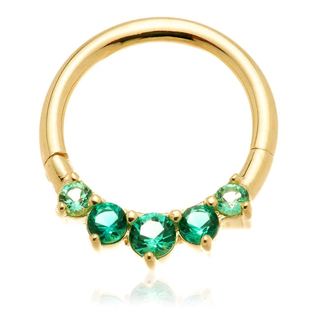 'Vivien' - 14ct Gold Front Facing Emerald Hinge Ring