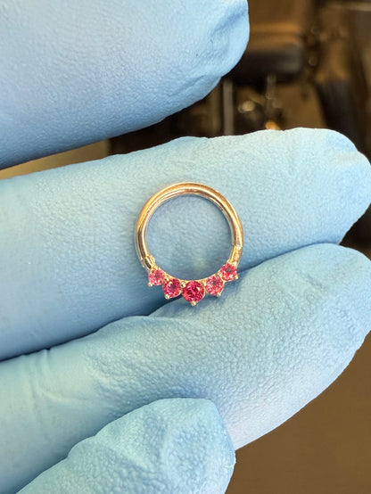 'Vivien' - 14ct White Gold Front Facing Pink Sapphire Hinge Ring