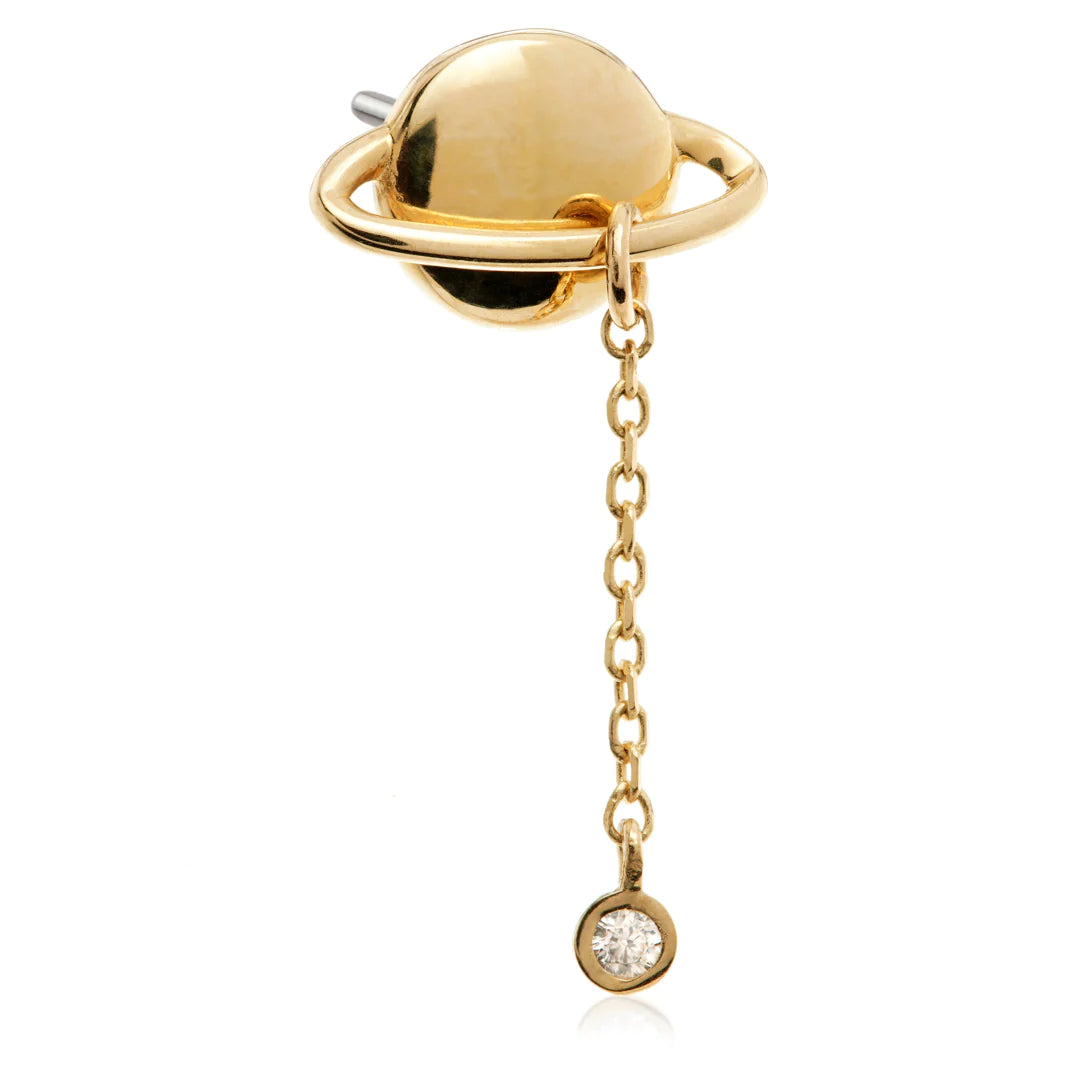 14ct Solid Gold Threadless 'Orbit' Saturn with Hanging Gem Attachment