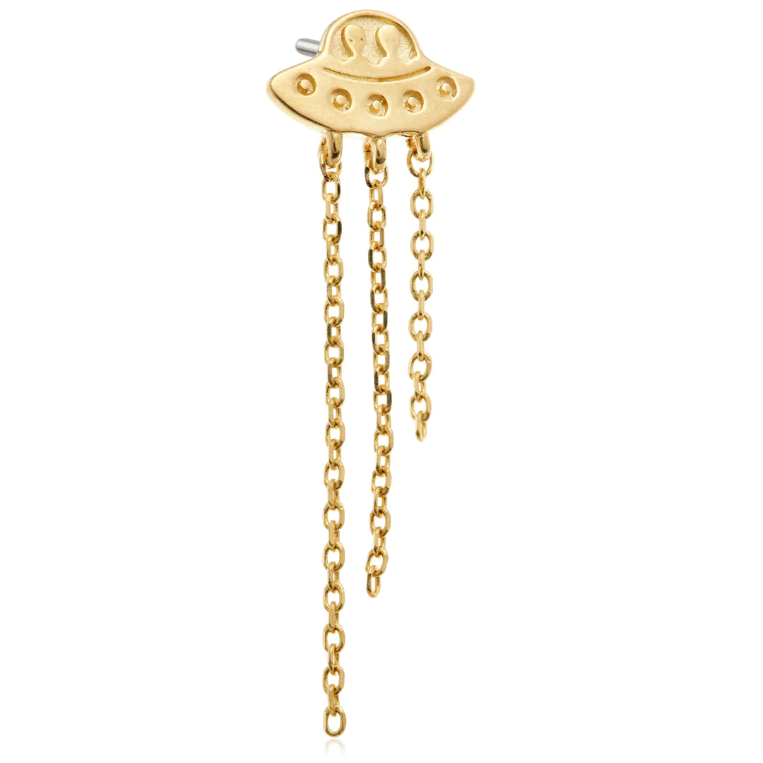 14ct Solid Gold Threadless 'Alien Invasion with Chain' UFO with Beams Attachment