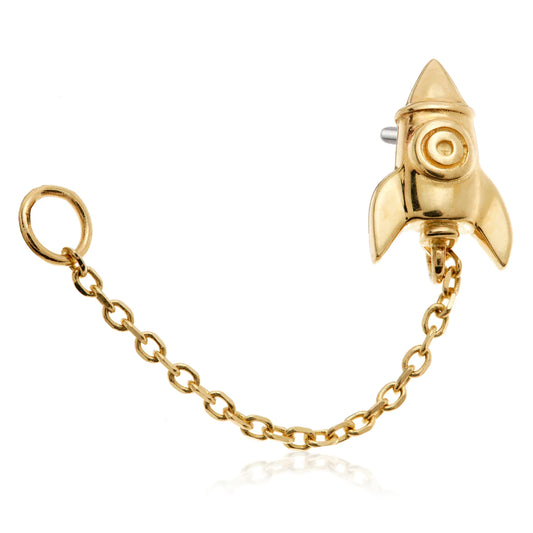 14ct Solid Gold Threadless 'Trail Blazer' Rocket Ship with Chain Attachment