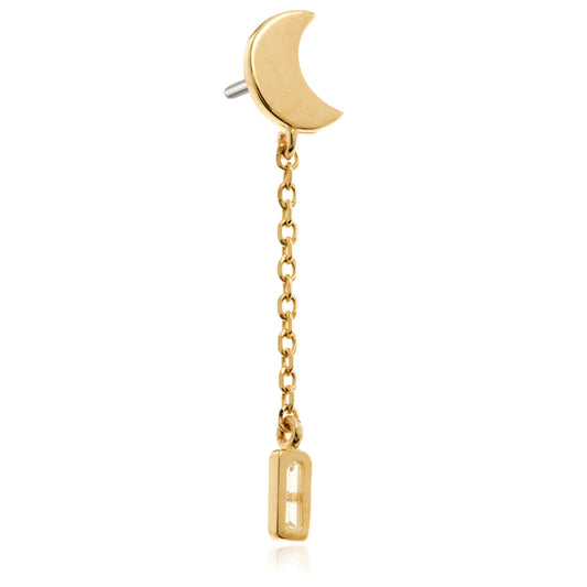 14ct Solid Gold Threadless ‘Weight of the Moon’ Crescent Moon with Hanging Chain Prong Set