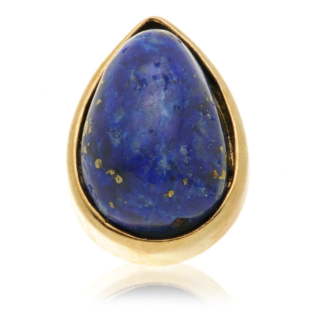 14ct Gold Threadless Lapis Cabochon Pear Pin Attachment