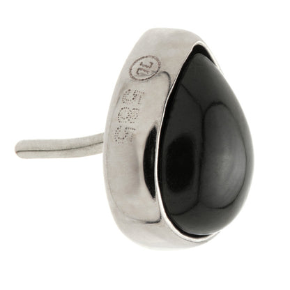 14ct Gold Threadless Black Agate Cabochon Pear Pin Attachment