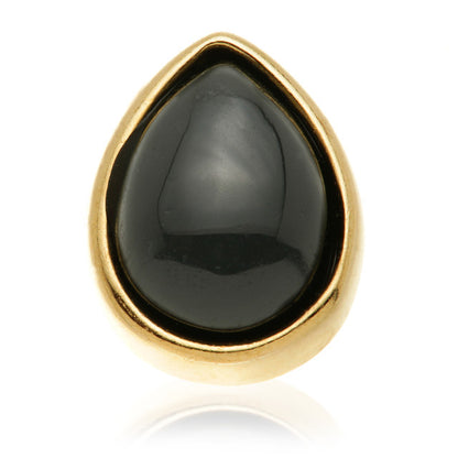 14ct Gold Threadless Black Agate Cabochon Pear Pin Attachment