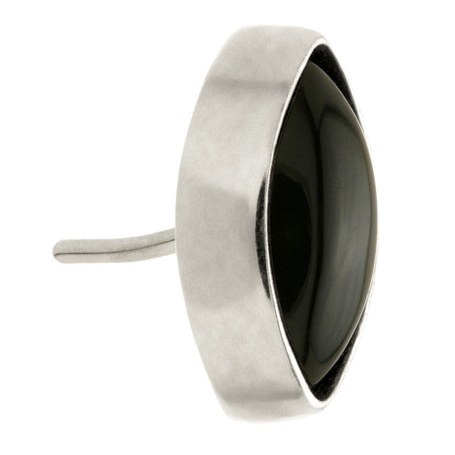 14ct Gold Threadless Black Agate Cabochon Marquise Pin Attachment