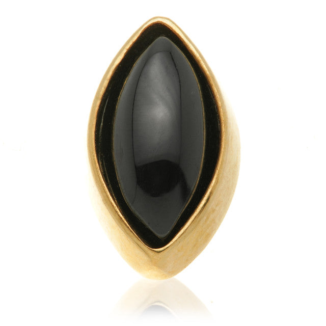 14ct Gold Threadless Black Agate Cabochon Marquise Pin Attachment