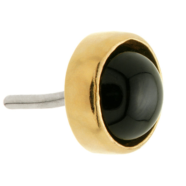 14ct Gold  Threadless Black Agate Cabochon Bezel Pin