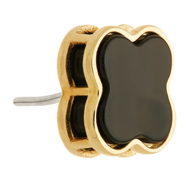 14ct Gold Threadless Black Onyx Clover Pin Attachment