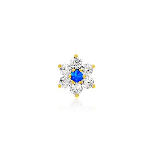14ct GOLD FLOWER WITH CZ AND BLUE OPAL
