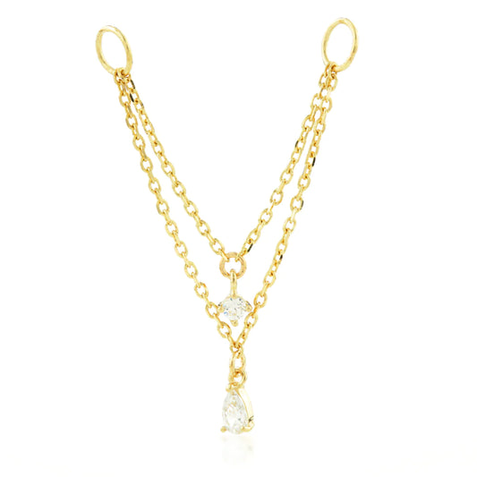 9ct Gold Hanging Double Chain with Hanging Gems