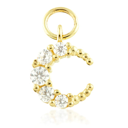 9ct Gold Small Jewelled Moon Charm