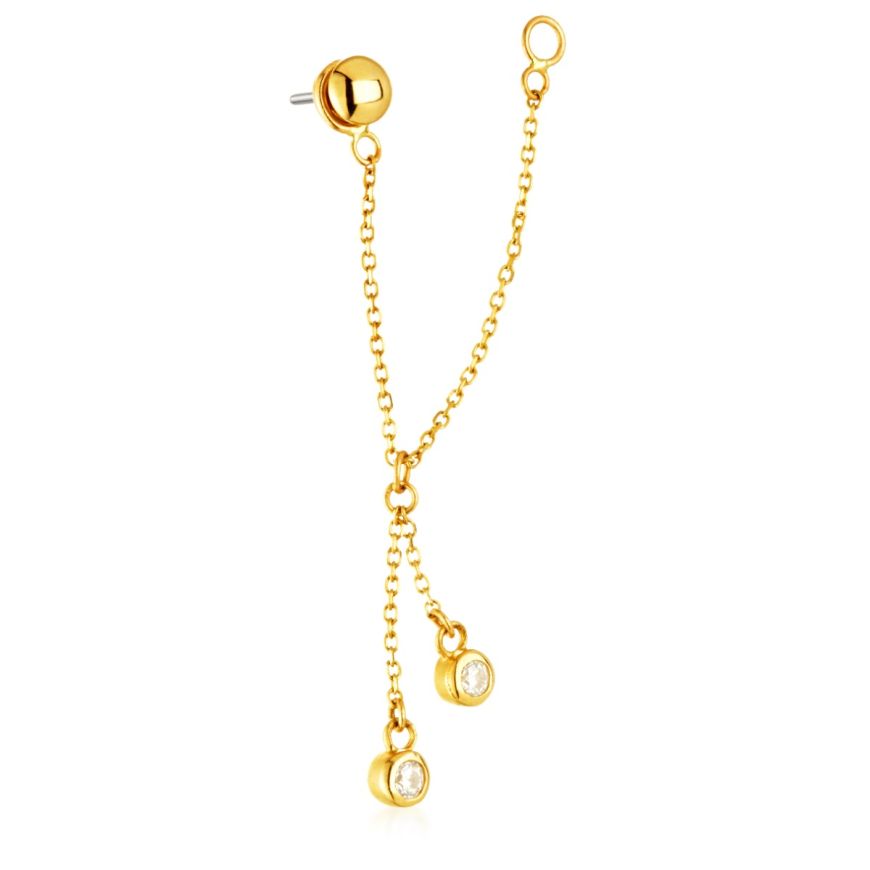 14ct Threadless Gold Pin Attachment With Double Bezel Hanging Chain