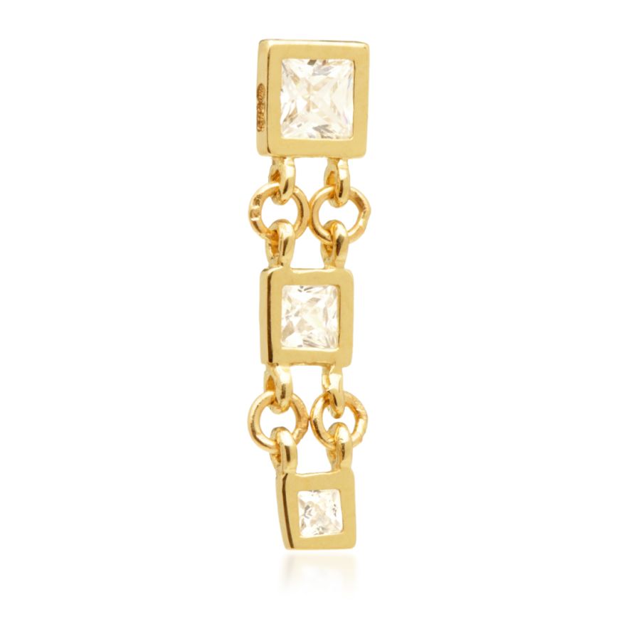 14ct Threadless Triple Gem Square Linked Pin Attachment