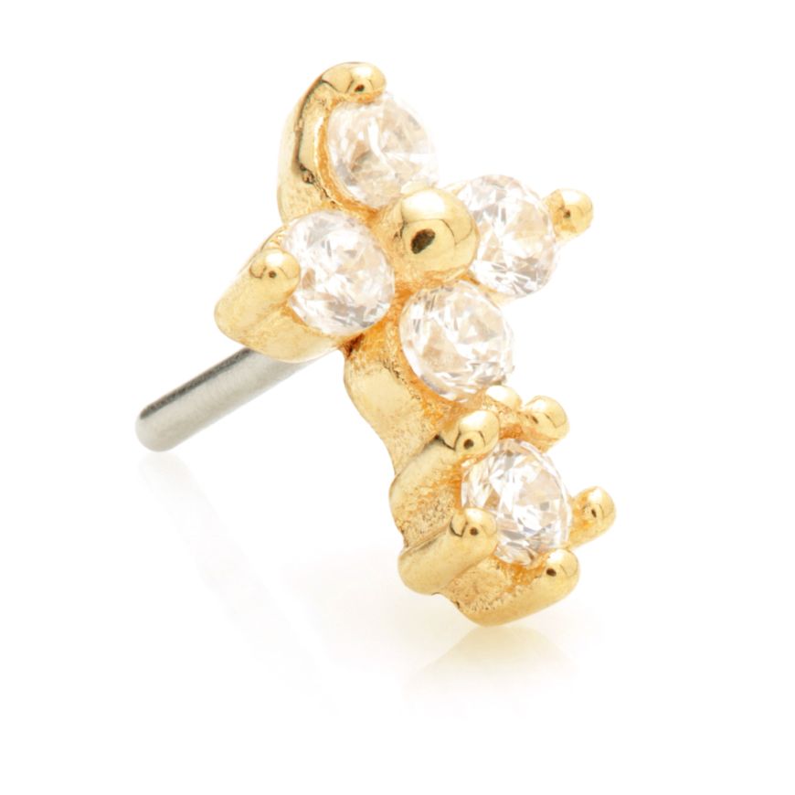 14ct Threadless Gold Monogram Flower with Prong Gem Set Pin Attachment