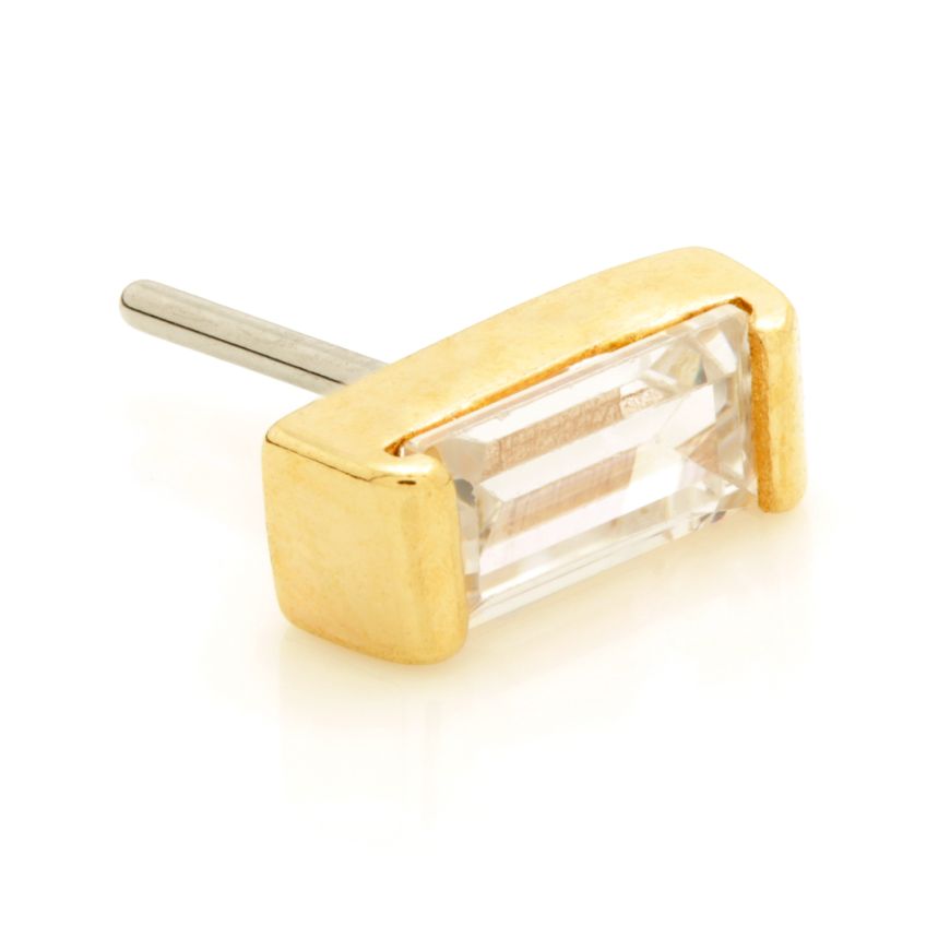 14ct Threadless Gold Jewelled Rectangle Pin Attachment