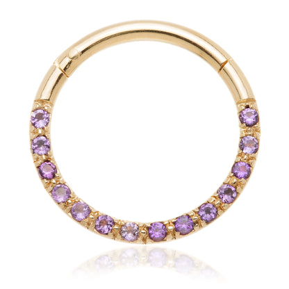 14ct Gold Front Facing Pavé Amethyst Hinge Ring