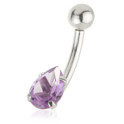 14ct Internal Gold Amethyst Pear Navel Bar