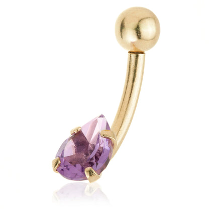 14ct Internal Gold Amethyst Pear Navel Bar