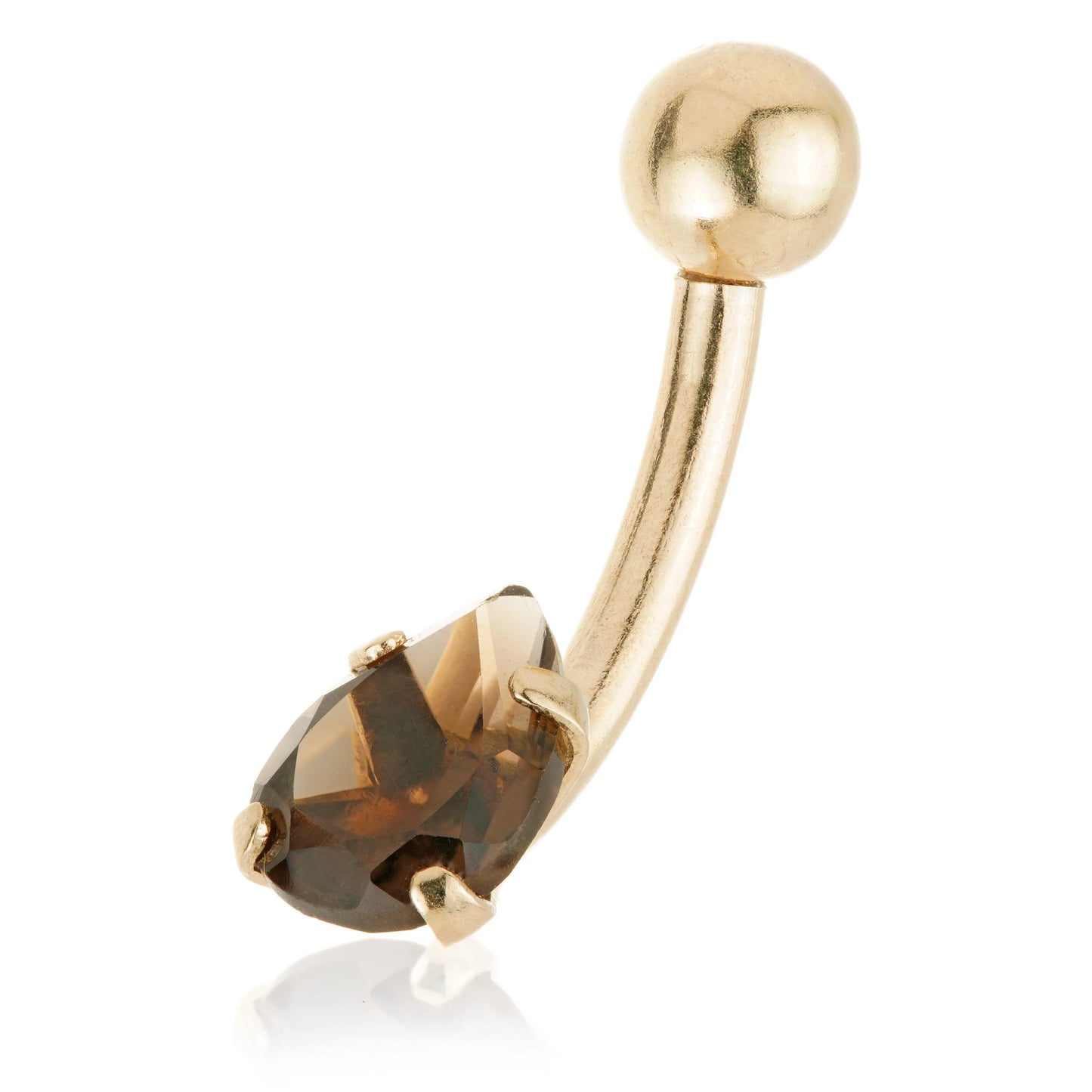 14ct Internal Gold Smokey Quartz Pear Navel Bar