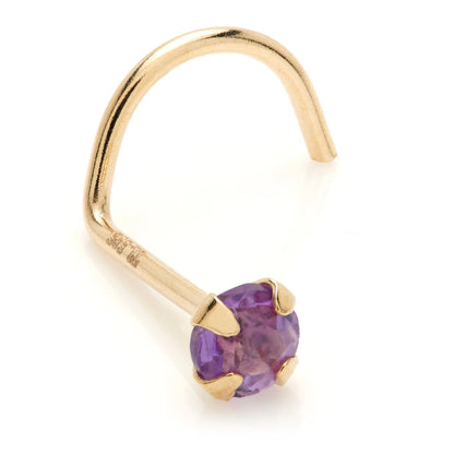 14ct Gold Prong Set Amethyst Nose Stud