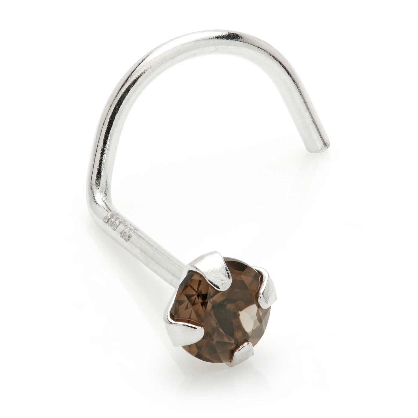 14ct Gold Prong Set Smokey Quartz Nose Stud