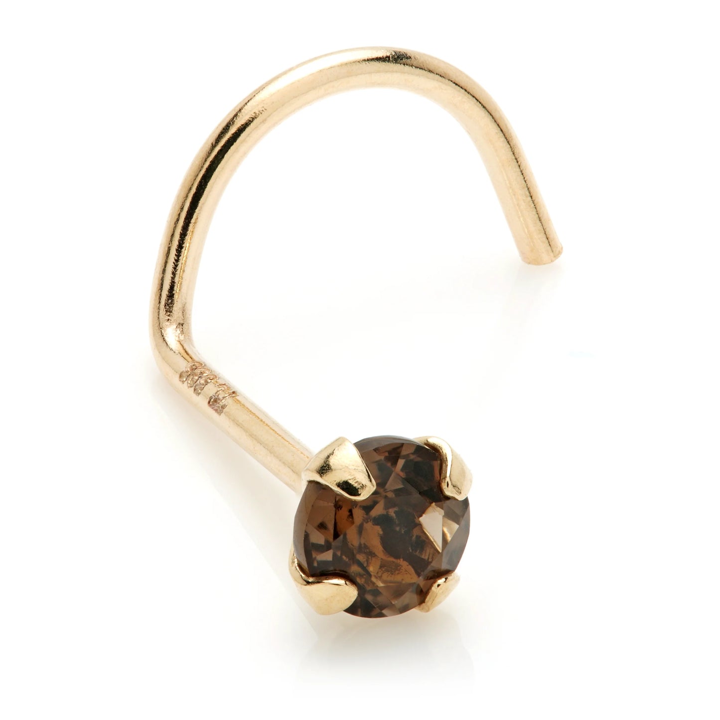 14ct Gold Prong Set Smokey Quartz Nose Stud