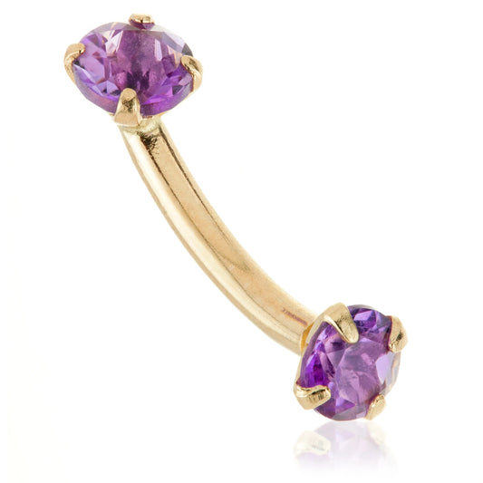 14ct Gold Double Amethyst Prong Set Rook Bar