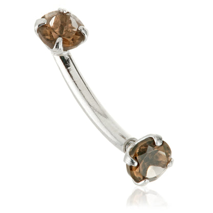 14ct Gold Double Smokey Quartz Prong Set Rook Bar