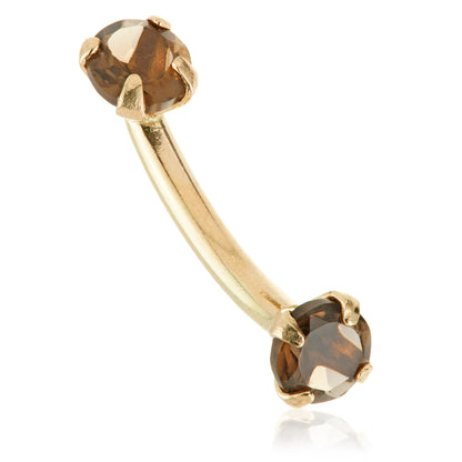 14ct Gold Double Smokey Quartz Prong Set Rook Bar