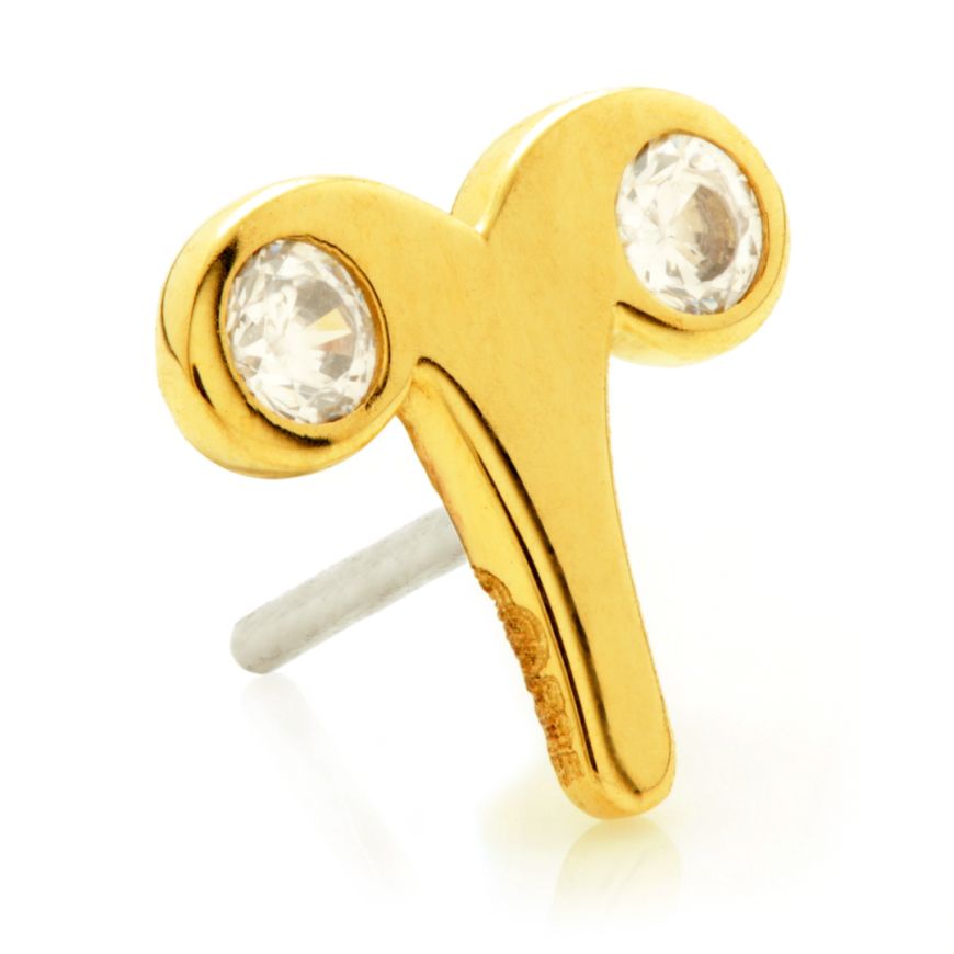 14ct Solid Gold Threadless Jewelled Zodiac Aries Pin Attachment