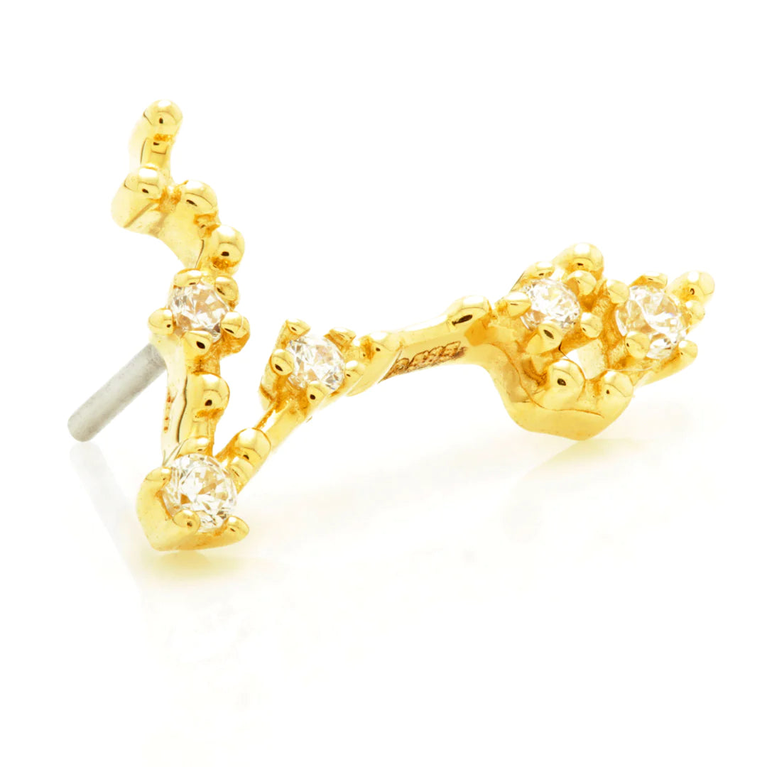 14ct Solid Gold Threadless Jewelled Zodiac Pisces