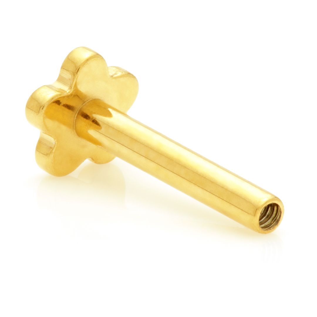 Zircon Gold Titanium Flower Base Labret Stem - Threadless or Internally Threaded