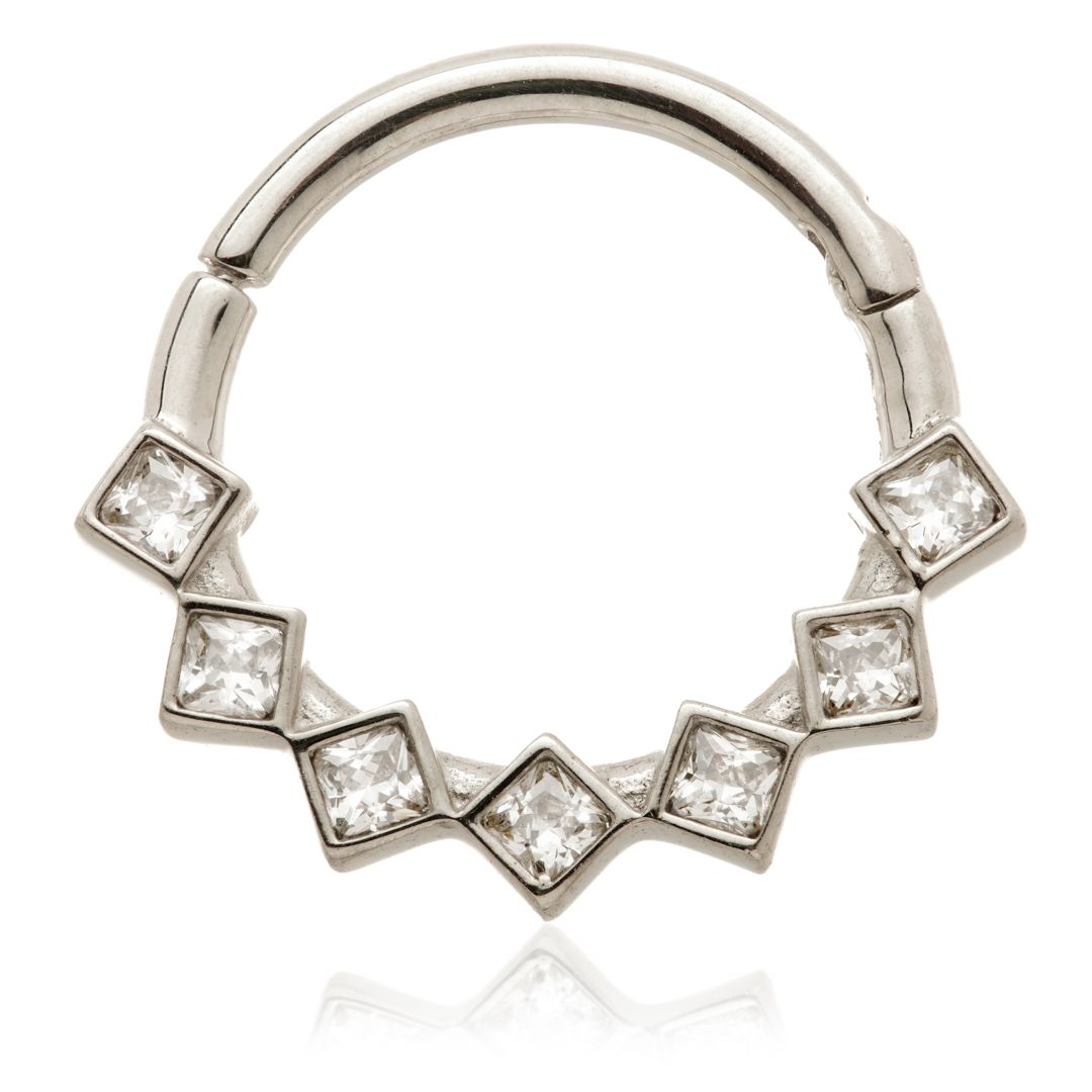 Front Facing Square Bezel Set Gem Hinged Ring