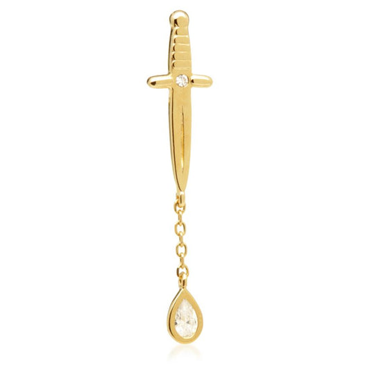 14ct Threadless Sword & Hanging Gem Pin Attachment