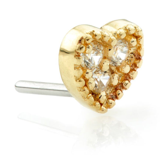 14ct Threadless Gold Millegrained Triple Gem Heart Attachment