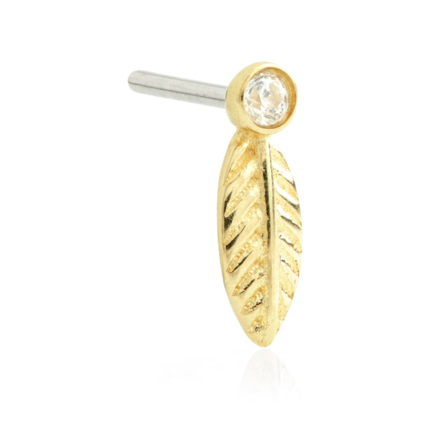 14ct Threadless Gold Gem with Feather Attachment